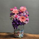 سبد گل شیشه ای طرح کندی صورتی