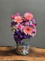 سبد گل شیشه ای طرح کندی صورتی - Image 3