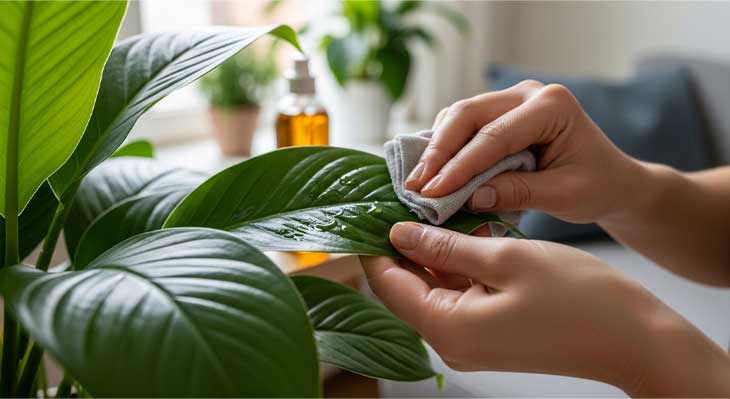 تمیز کردن برگ گیاهان آپارتمانی